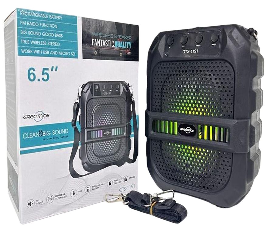 Parlante Bluetooth GTS-1191 De 6.5 Pulgadas Portátil Negro