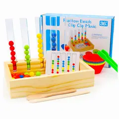GENERICO - Juego Matemático Montessori de Madera con Tubos y Cuentas de Colores