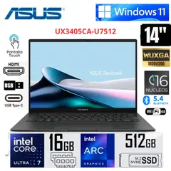ASUS - Laptop Zenbook 14 OLED Touch 14” WUXGA Intel Core Ultra 7 255H 16GB RAM 512GB - UX3405CA-U7512