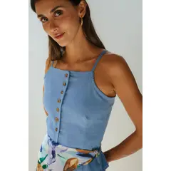 MOSH - Top denim Peplum celeste - S