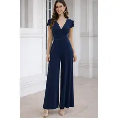 ANA RIVERO - Enterizo Formal con Pliegues Azul