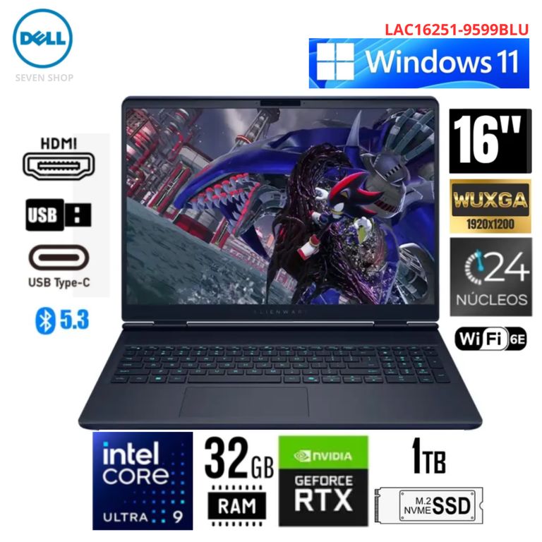 Laptop Core Ultra 9 Alienware 16x Aurora Gaming 16"  240hz, Ram 32gb,1tb, Rtx 5060 8gb, Win11