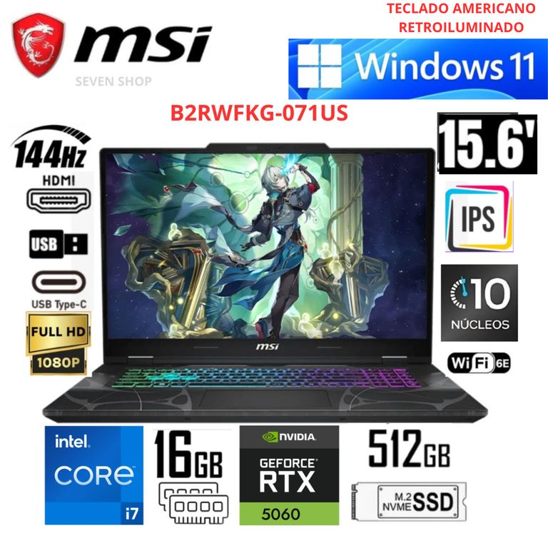 Laptop Gamer Cyborg 15 15.6" FHD 144Hz Intel Core 7-240H 16GB RAM 512GB SSD RTX 5060 8GB