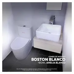 STONE - COMBO DE INODORO BOSTON BLANCO + BOWL AMELIA BLANCO + DESAGUE POP UP GRANDE CROMADO S/REBOSE P/BOWL CUERPO 10CM COLA 18 CM
