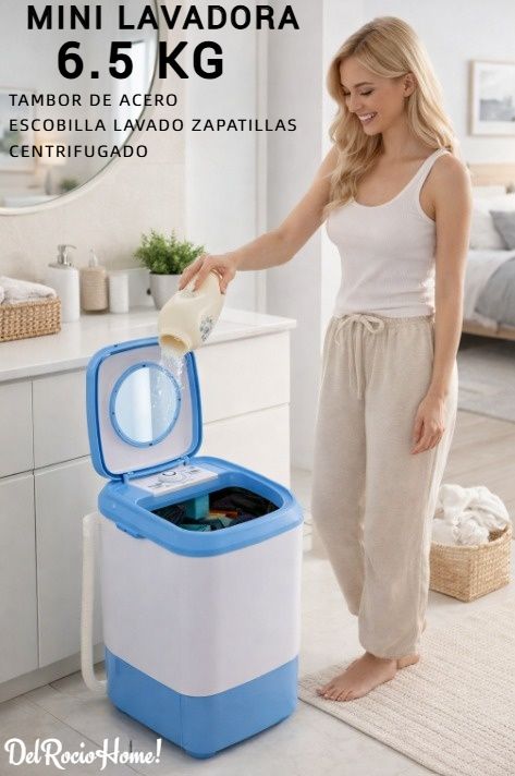 LAVADORA MINI PORTÁTIL ELÉCTRICA CON ESCOBILLA LAVADO ROPA ZAPATILLA CON CENTRIFUGADO TAMBOR METAL