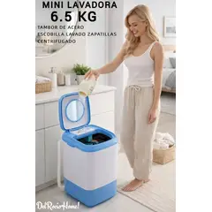 GENERICO - LAVADORA MINI PORTÁTIL ELÉCTRICA CON ESCOBILLA LAVADO ROPA ZAPATILLA CON CENTRIFUGADO TAMBOR METAL