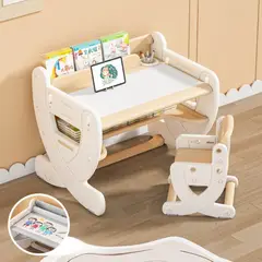GENERICO - Escritorio montessori altura regulable con pizarra acrílica beige infantil