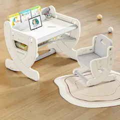 GENERICO - Escritorio montessori altura regulable con pizarra acrílica gris infantil