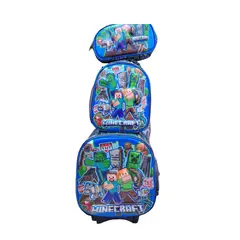 GENERICO - Set escolar de mochila con ruedas mas lonchera y cartuchera Minecraft