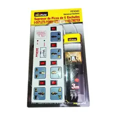 GENERICO - Supresor De Picos De 6 Tomacorriente Independientes Con Voltimetro X 2 UND