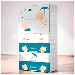 GENERICO - Ropero de 1 cuerpo plegable blanco diseño osos de 156 cm