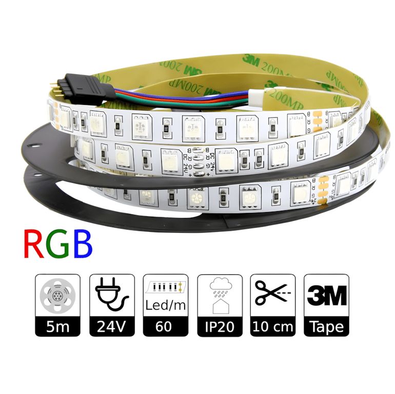 Cinta 24v 5050 14,4w/m Ip20 60led/m RGB 5mt