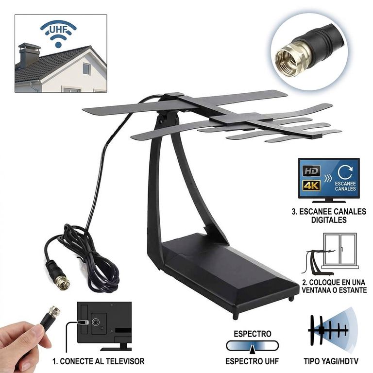 Antena Digital para TV Full HD TDT - Recepción de Largo Alcance para Interiores