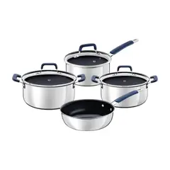 TRAMONTINA - Juego de Ollas de Cocina Cerámica Romagna Mango Azul 4 Piezas – Antiadherente y Resistente