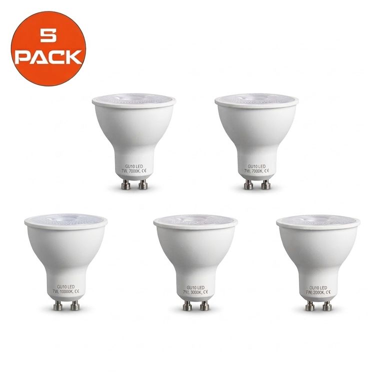 Pack x5 Foco Dicroico LED SMD 7w Gu10 Luz Blanca