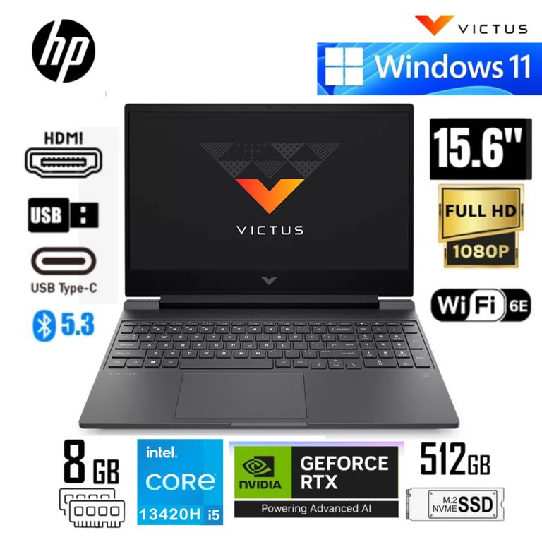 LAPTOP VICTUS 15-FA2013 INTEL CORE I5 -13420H / SSD 512 GB / 8 GB RAM / RTX 3050 / 15.6 "FHD