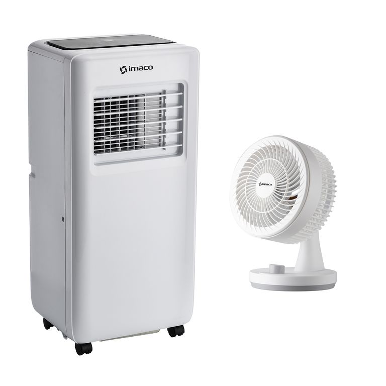 Combo aire acondicionado portátil 7000 BTU + Ventilador de mesa 8" silencioso