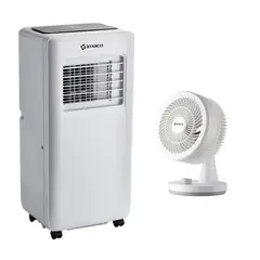 Imaco - Combo aire acondicionado portátil 7000 BTU + Ventilador de mesa 8" silencioso