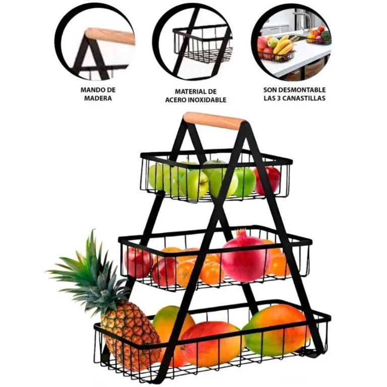 Cesta Frutera Desmontable de 3 Niveles - Fácil Montaje y Limpieza