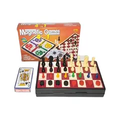 GENERICO - Juego De Tablero Magnetico 4 en 1 Ludo, Ajedrez, Damas y Naipes