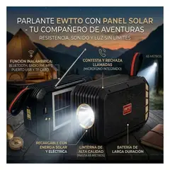 GENERICO - Parlante Bluetooth EWTTO con Panel Solar, Radio FM, Linterna LED y Batería Recargable
