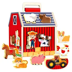 GENERICO - Granja Didáctica de Madera para Niños Rompecabezas Encaje Animales