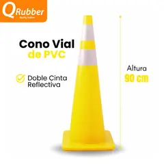QRUBBER - Cono de tránsito de 90cm amarillo con doble cinta reflectiva -