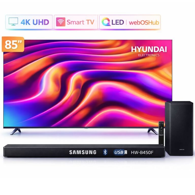 Televisor QLED 85 HYLED8502QW4KM4K UHD webOS + Soudbar Samsung HW-B450F