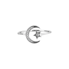 CLEO JOYAS & ACCESORIOS - Anillo Luna y Estrella Regulable Plata