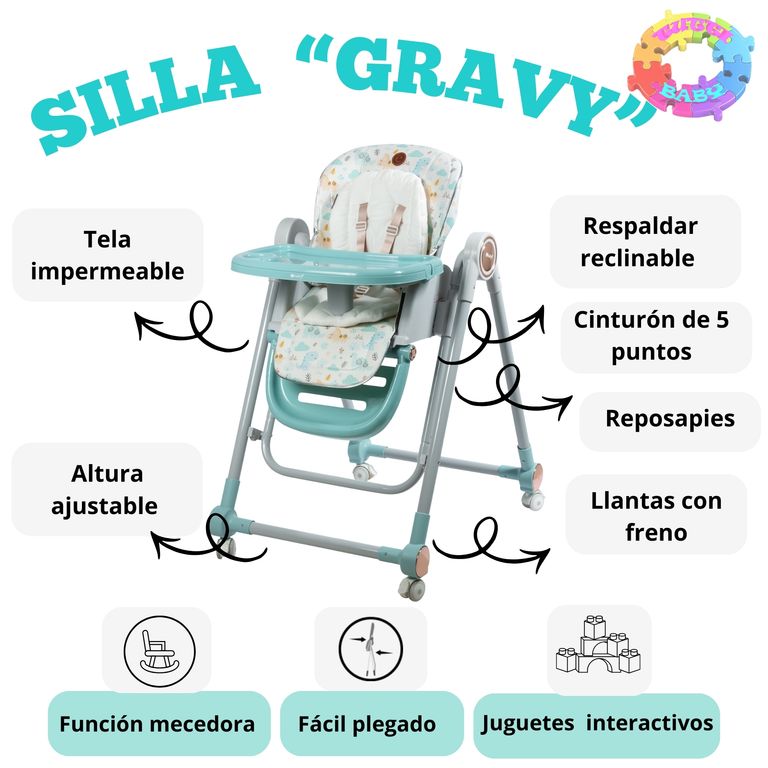 SILLA DE COMER "GRAVY" PLEGABLE CON MECEDORA - VERDE