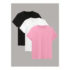 PEACE AND LOVE - Pack 3 Polos Manga Corta Blanco Negro Rosado Unisex Peace And Love.
