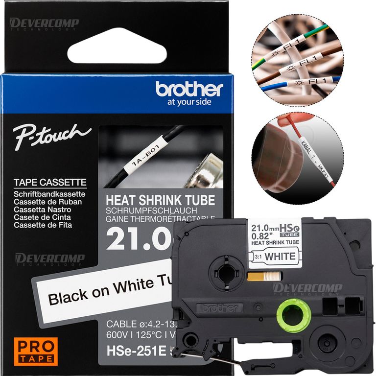 Cinta HSE-251E Tubo Termorretráctil 21 mm × 1,5 m – Negro sobre Blanco