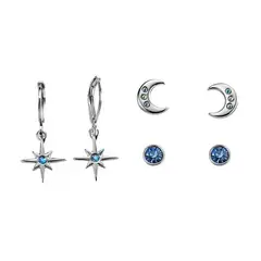 ESIKA - Set Aretes x3 Silver Eclipse Luna Estrella
