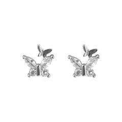 CLEO JOYAS & ACCESORIOS - Aretes Doble Mariposa Plata