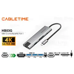 GENERICO - Adaptador Hub USB-C Cabletime HB03G 9 en 1