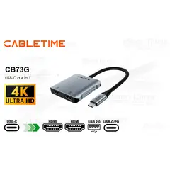 GENERICO - Adaptador USB-C a Dual HDMI Cabletime CB73G 4 en 1
