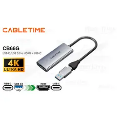 GENERICO - Capturador USB-C y USB-A a HDMI Cabletime CB66G 100W