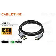 GENERICO - Cable DisplayPort a HDMI Cabletime CD31K 1.8m 4K 30Hz
