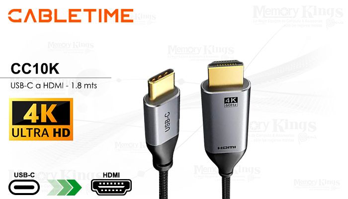 Cable USB-C a HDMI Cabletime CC10K 1.8m 4K 60Hz