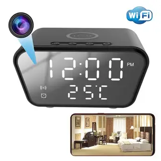 MN ELECTRONICS - Cámara Espía Reloj Despertador WiFi WC002 Carga Inalámbrica, Transmisión en Tiempo Real y App Móvil