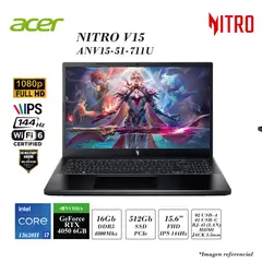 ACER - NITRO V15 INTEL I7-13620H 16GB RAM 512GBSSD 6GB RTX4050 15.6 FHD 144HZ W11