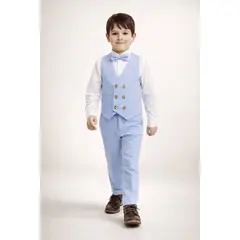 GENERICO - CONJUNTO PANTALÓN CHALECO CORBATA CELESTE