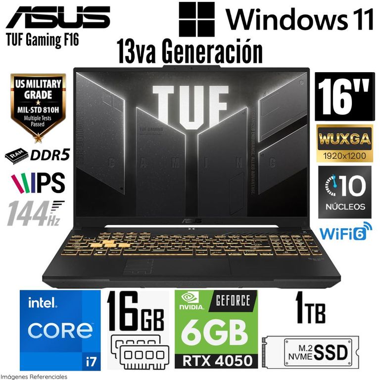 Laptop TUF Gaming F16 FX607VU Intel Core i7-13620H 16GB RAM 1TB SSD RTX 4050-6GB 16" WUXGA