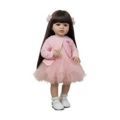 GENERICO - Muñeca Reborn 55 cm interactiva con funciones vestido rosa y chompa
