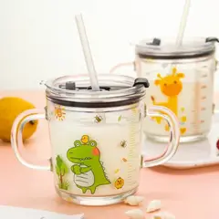 INSPIRA MARKET - Vaso Taza de Vidrio con Sorbete de 400 ml Niños