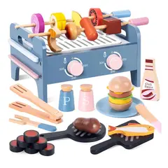 GENERICO - Juego Parrilla Bbq Didactico Para Niños De Madera Montessori Con Accesorios