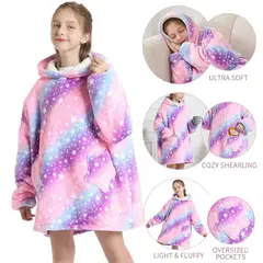 OEM - Polerón Manta con Capucha Niñas Luminiscente - Sudadera Gigante Abrigadora Brilla en la Oscuridad