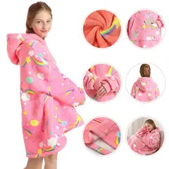 OEM - Polerón Manta con Capucha Niñas Luminiscente - Sudadera Gigante Abrigadora Brilla en la Oscuridad