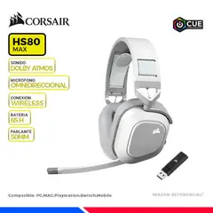 CORSAIR - Audífonos Gamer HS80 Max Wireless con Micrófono 7.1 Blanco
