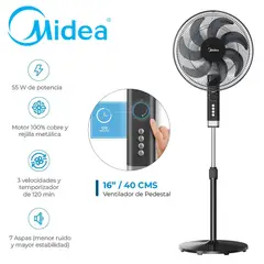 MIDEA - Ventilador con Temporizador 120 min MFA164MB con Aire Amplificado 7 aspas